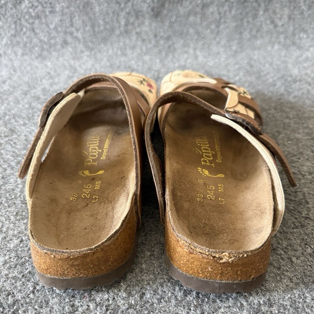 Papillio by Birkenstock Pisa Floral Sandals Brown Tan Strappy Cork Slides 7 - Picture 7 of 9